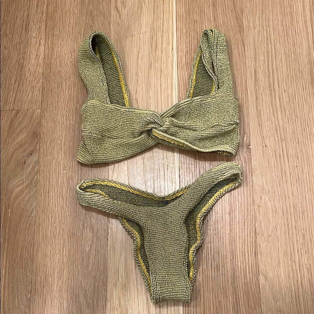 Bond-Eye Green and Yellow Textured Bikini Set
